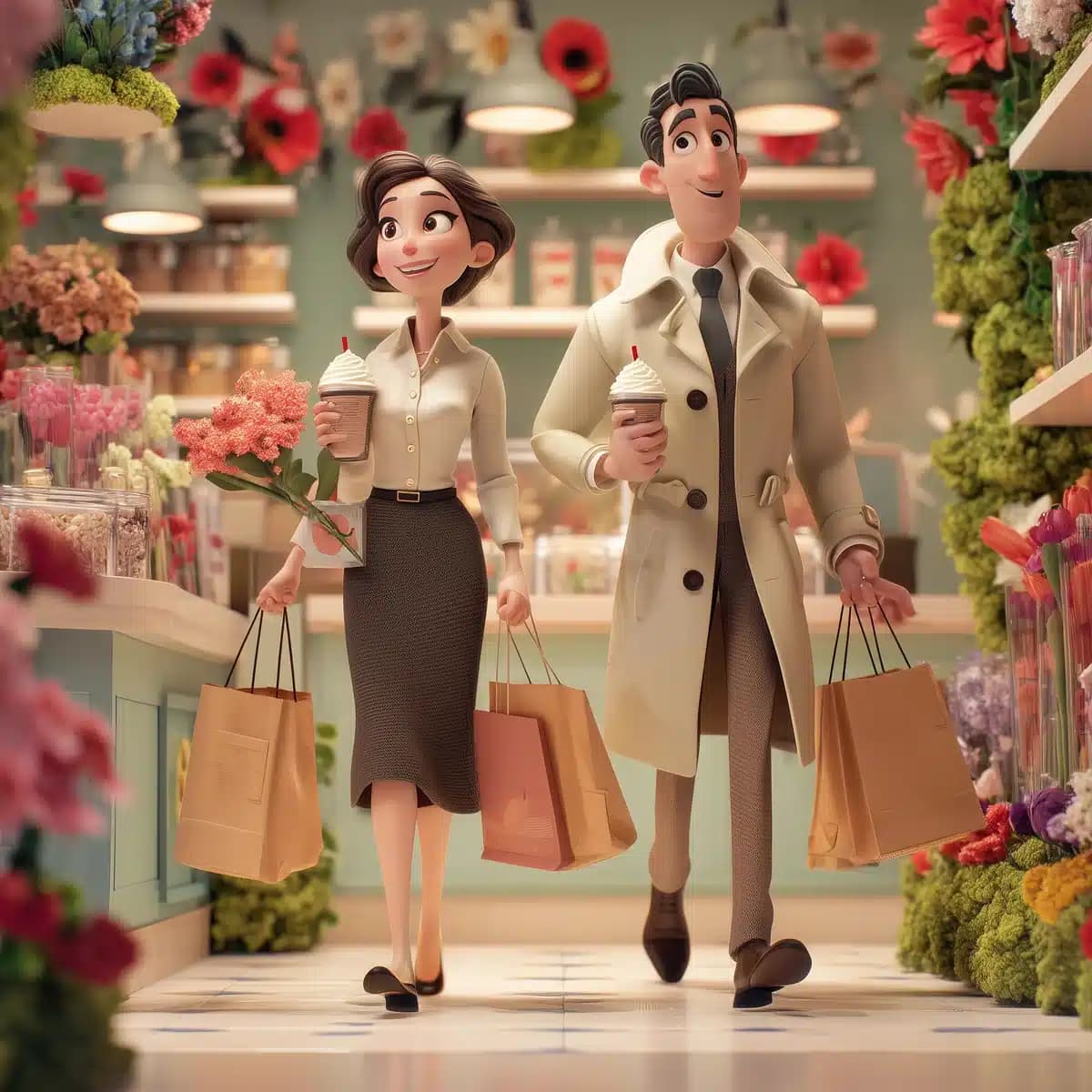 3D Pixar Couple at Caf