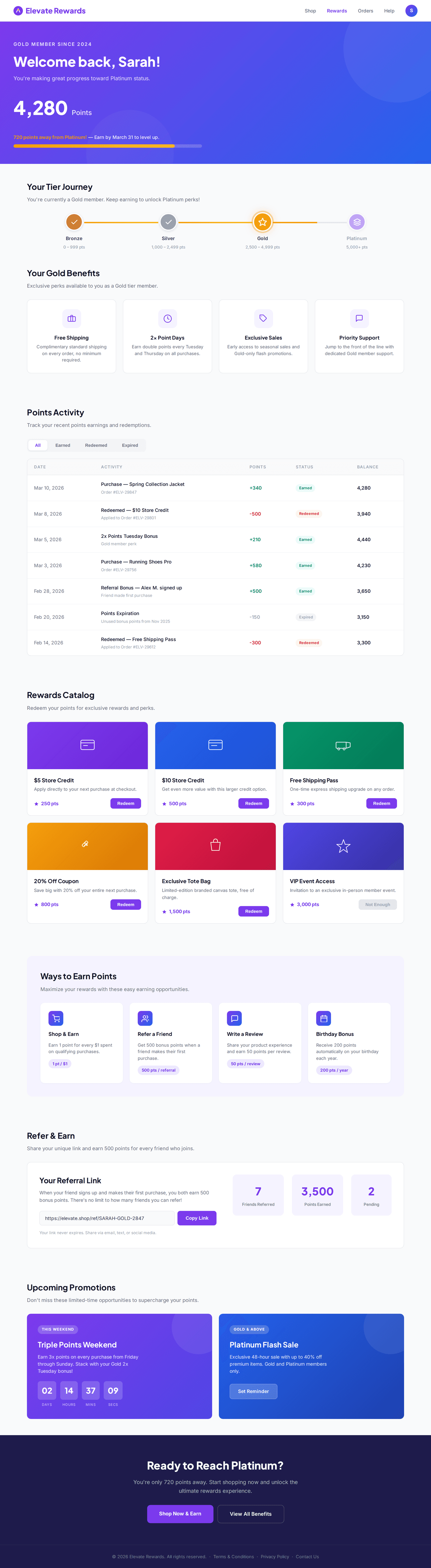 Loyalty Rewards Program Page